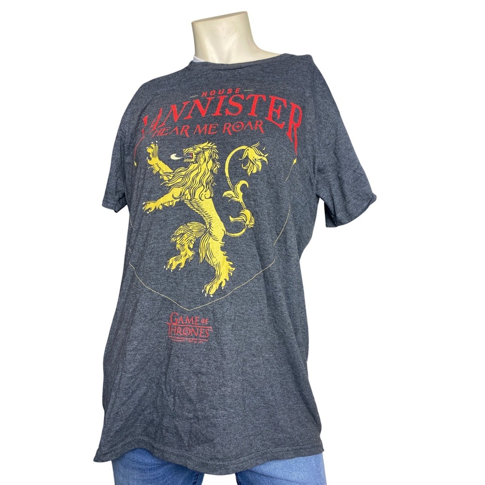 Game Of Thrones House Lannister Lion Graphic Tee Gray Short Sleeve Shirt L